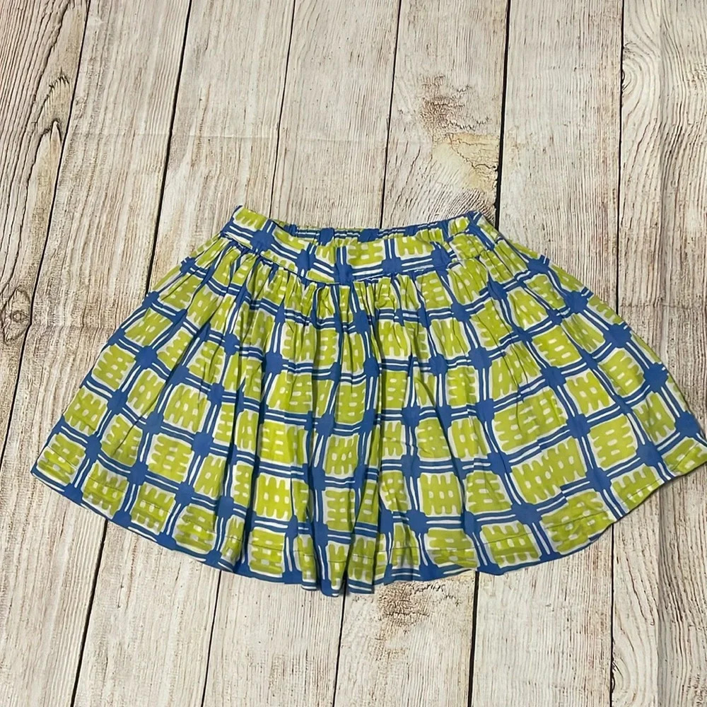Mini boden girls skirt blue green Lined Elastic waist Pull‎ on Size 6-7Y Mini